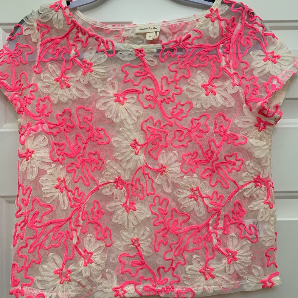 Meadow Rue Embroidered Mesh Blouse Size Small